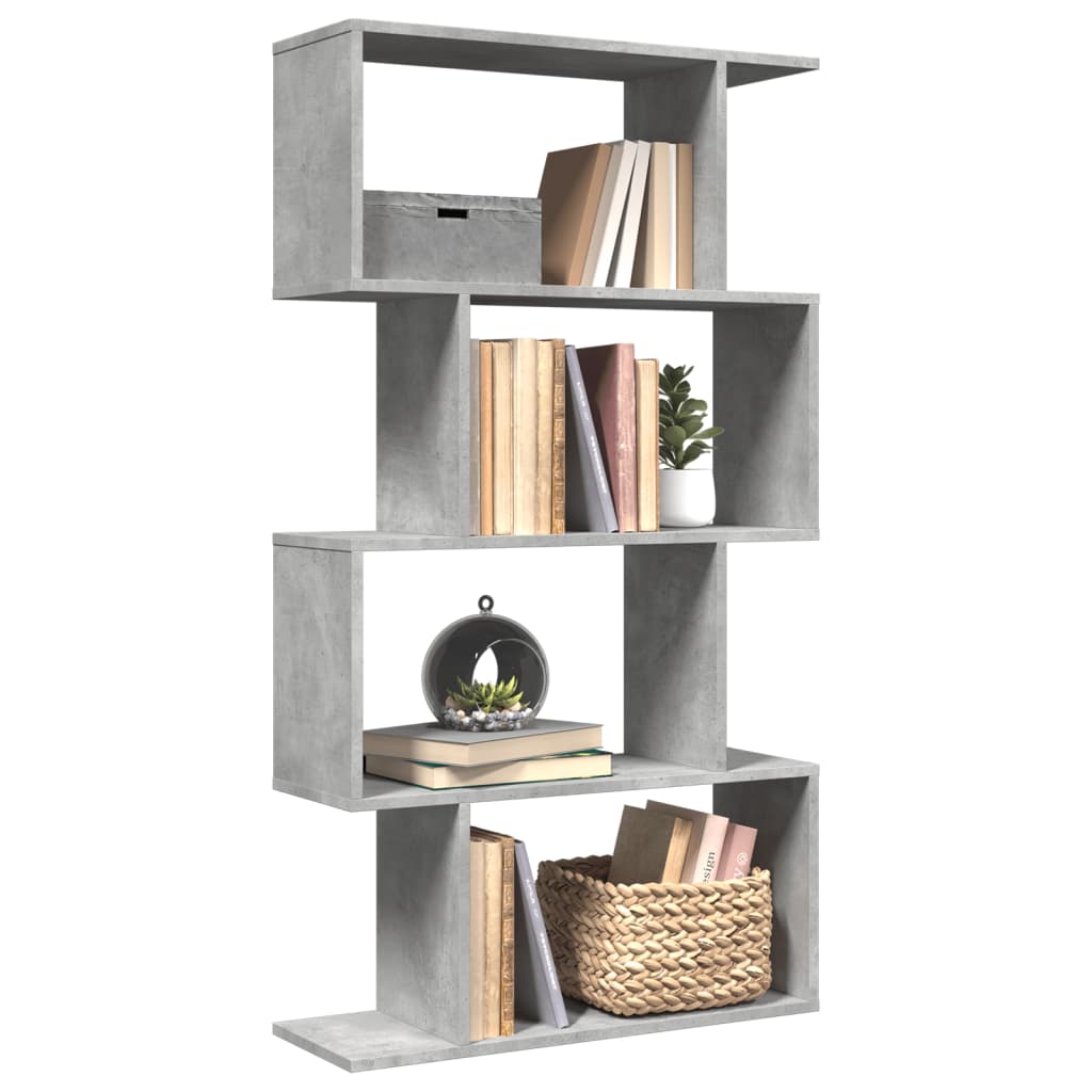 Bogreol/rumdeler i konstrueret træ - 70 × 24 × 129 cm, 4 niveauer, betongrå