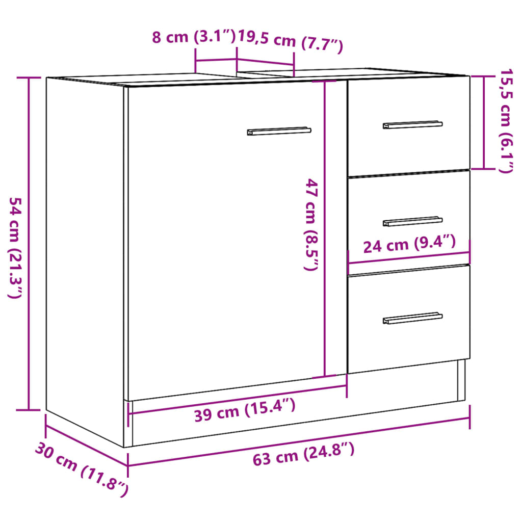 underskab til håndvask 63x30x54 cm konstrueret træ gammelt træ