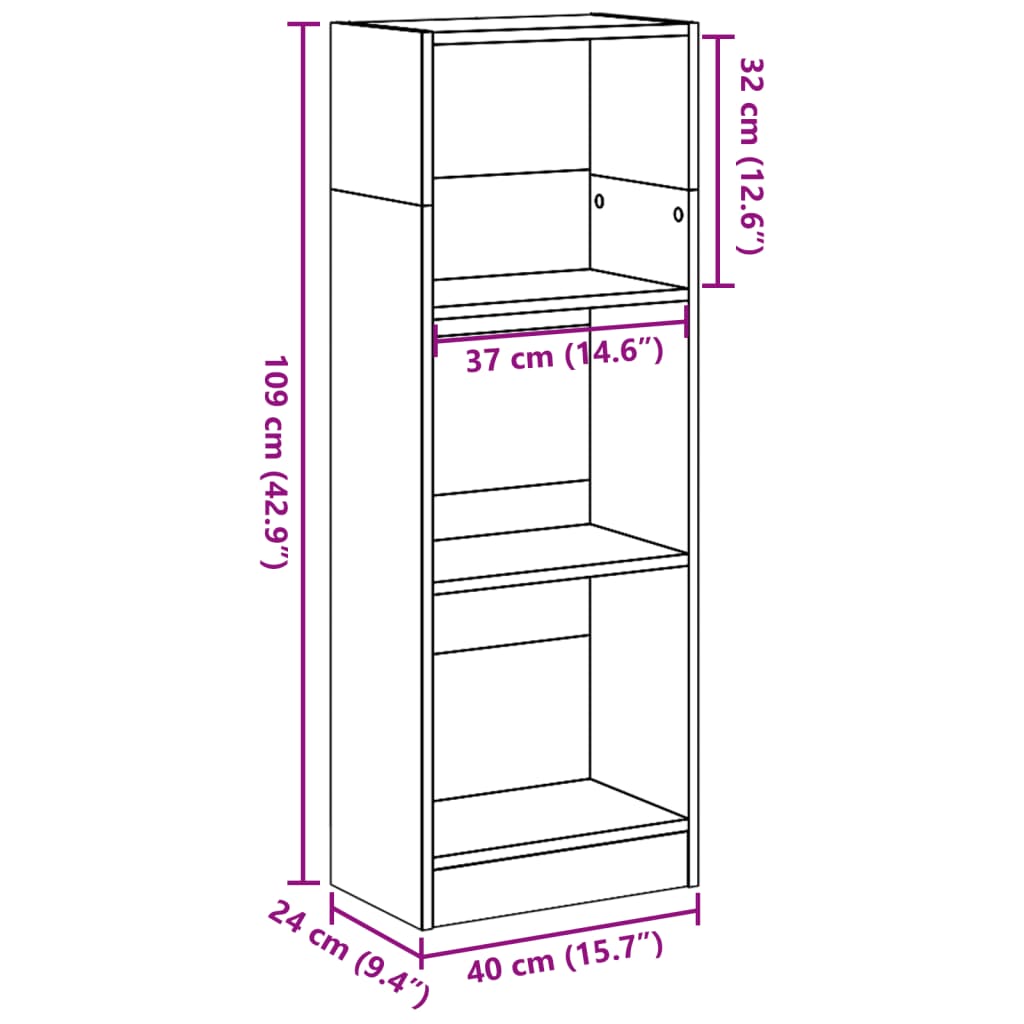 bogreol 40x24x109 cm konstrueret træ brun egetræsfarve