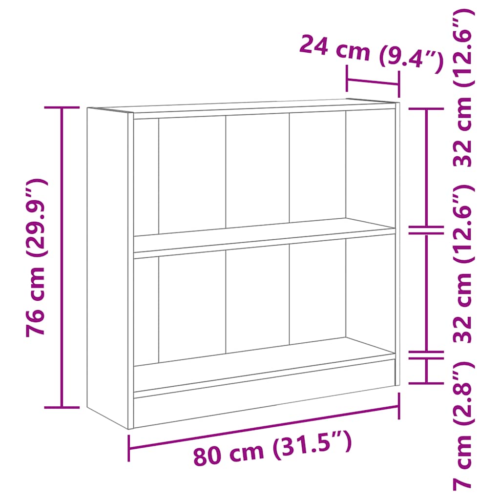 bogreol 80x24x76 cm konstrueret træ røget egetræsfarve