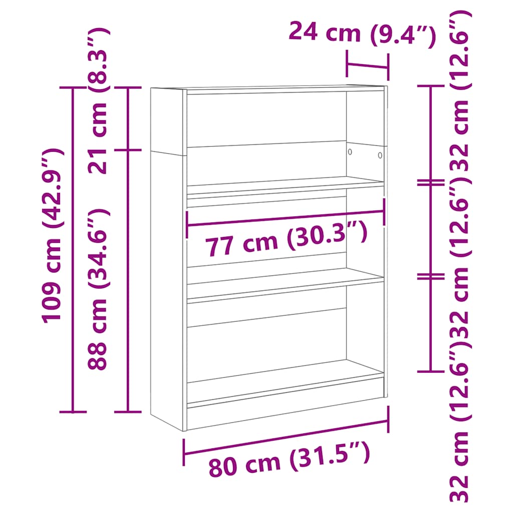bogreol 80x24x109 cm konstrueret træ betongrå