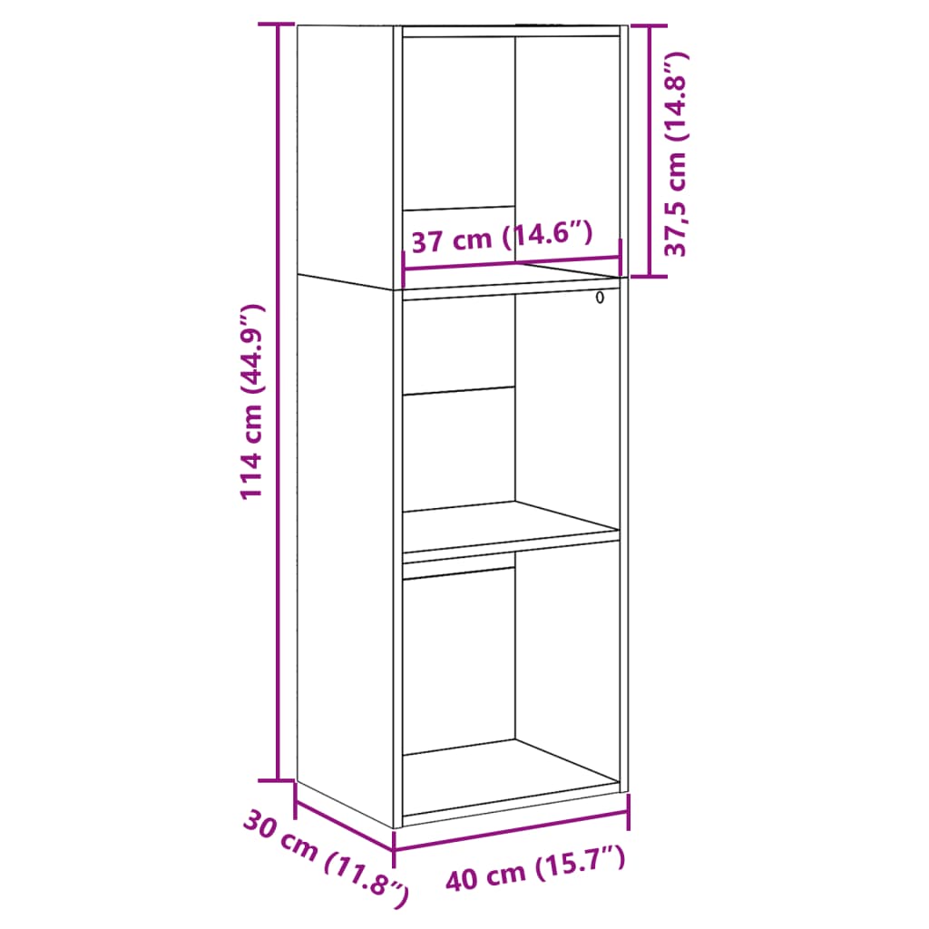 bogreol 40x30x114 cm konstrueret træ egetræsfarve