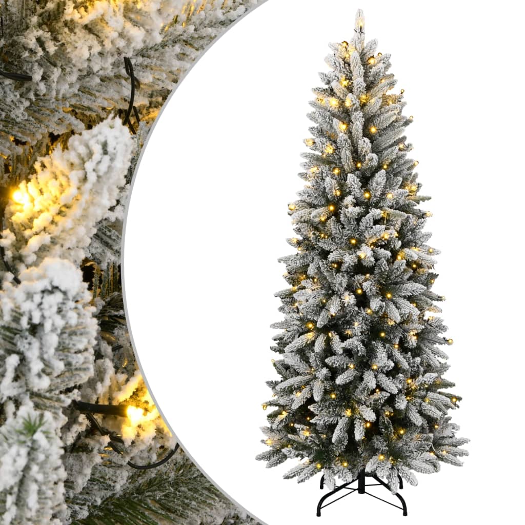 kunstigt juletræ med sne og 150 LED'er 150 cm