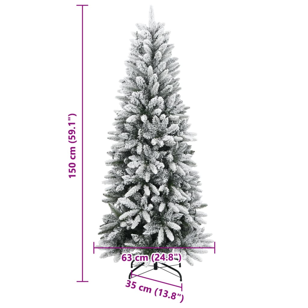 kunstigt juletræ med sne og 150 LED'er 150 cm