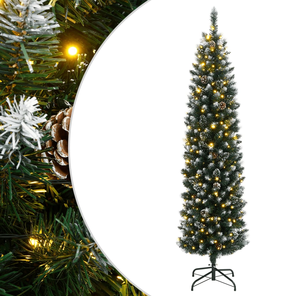 kunstigt smalt juletræ med 300 LED-lys 210 cm