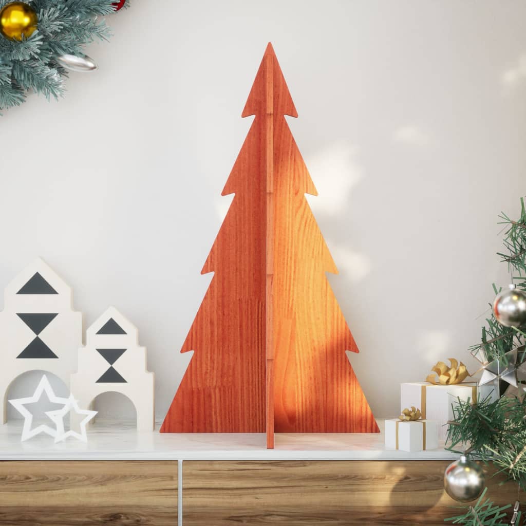 dekorativt juletræ 80 cm massivt fyrretræ gyldenbrun