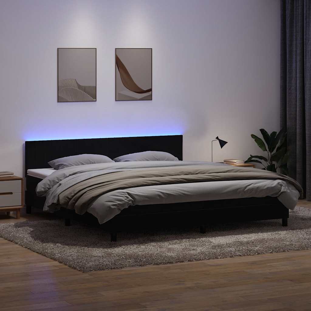 kontinentalseng med madras og LED-lys 200x220 cm fløjl sort