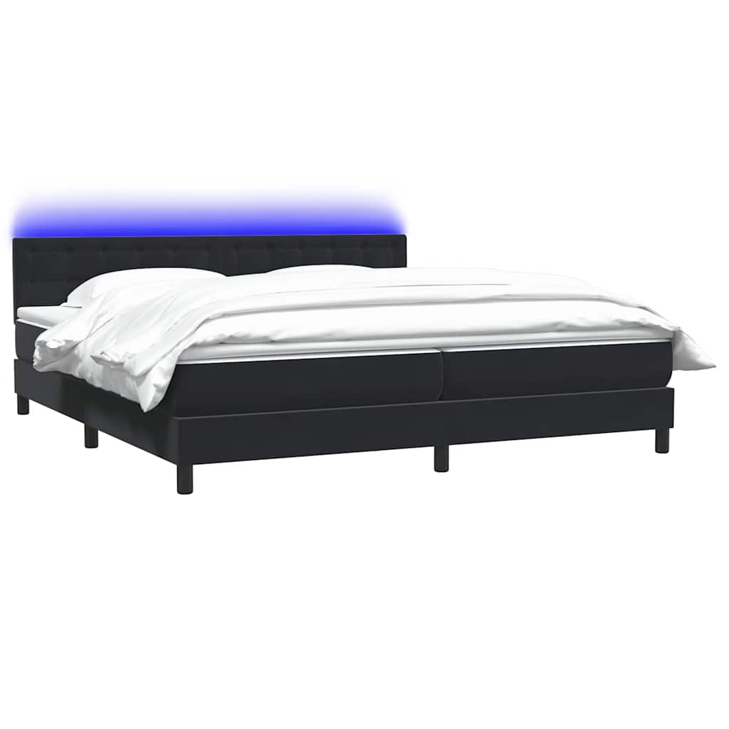 kontinentalseng med madras og LED-lys 200x220 cm fløjl sort