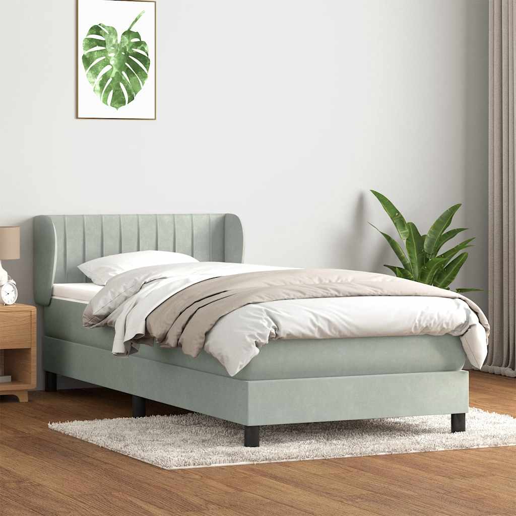 kontinentalseng med madras lysegrå 90x220 cm fløjl