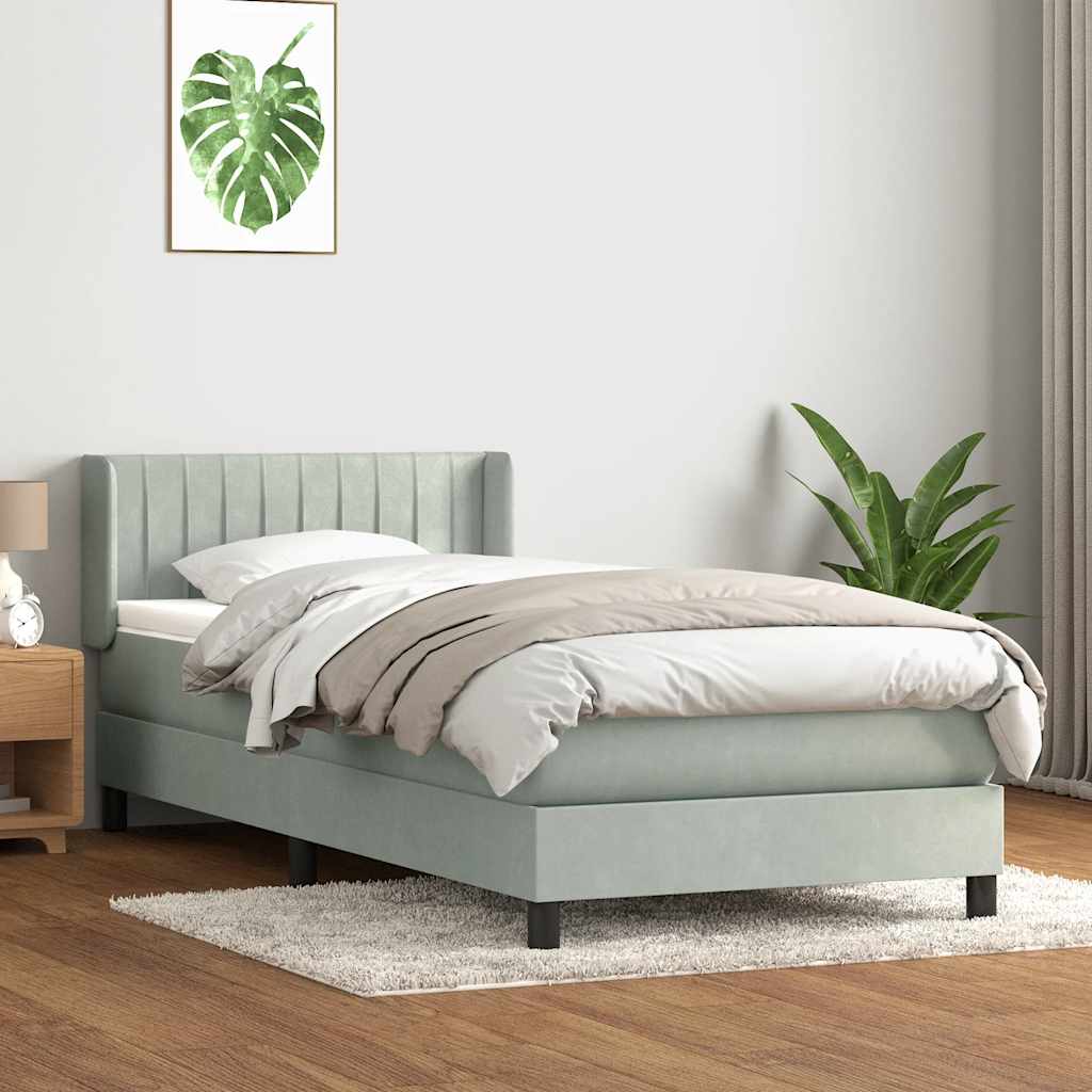 kontinentalseng med madras lysegrå 90x220 cm fløjl