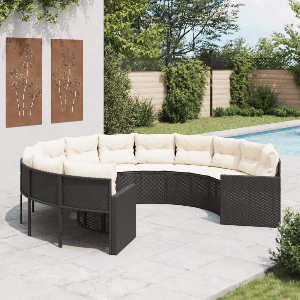 havesofa med hynder rund polyrattan sort billede