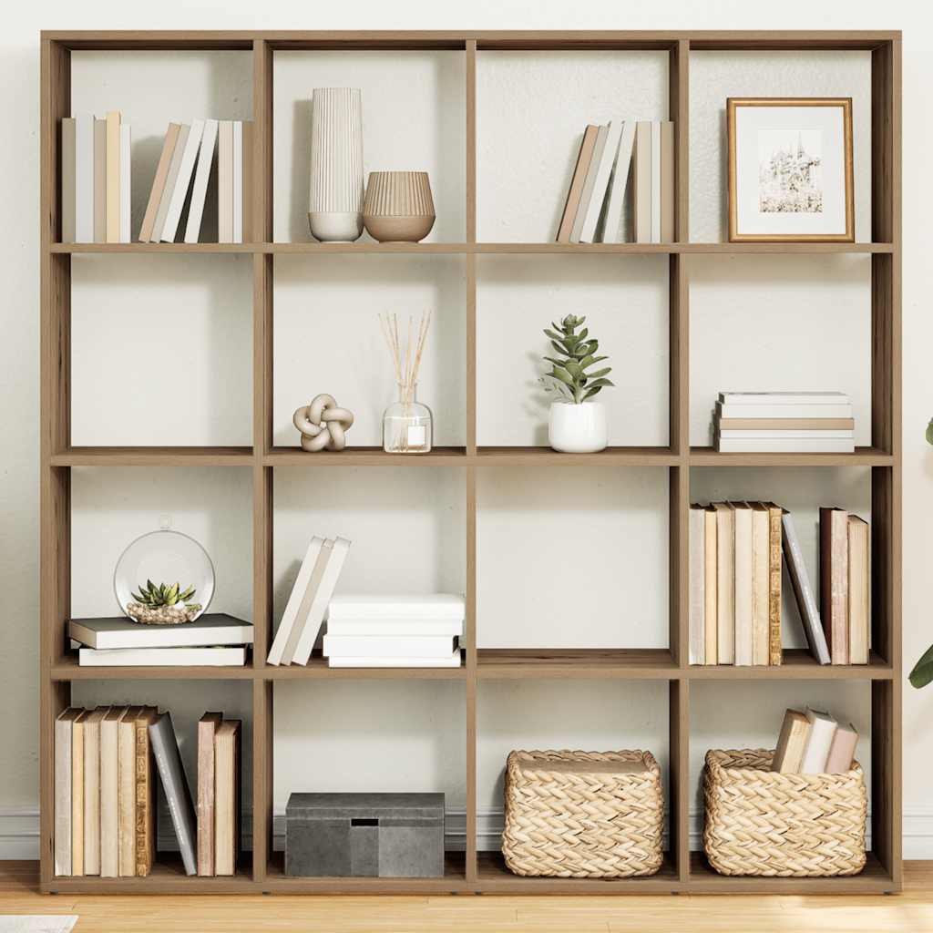 Bogreol med 16 rum - 102×29×143 cm i egetræslook, konstrueret træ