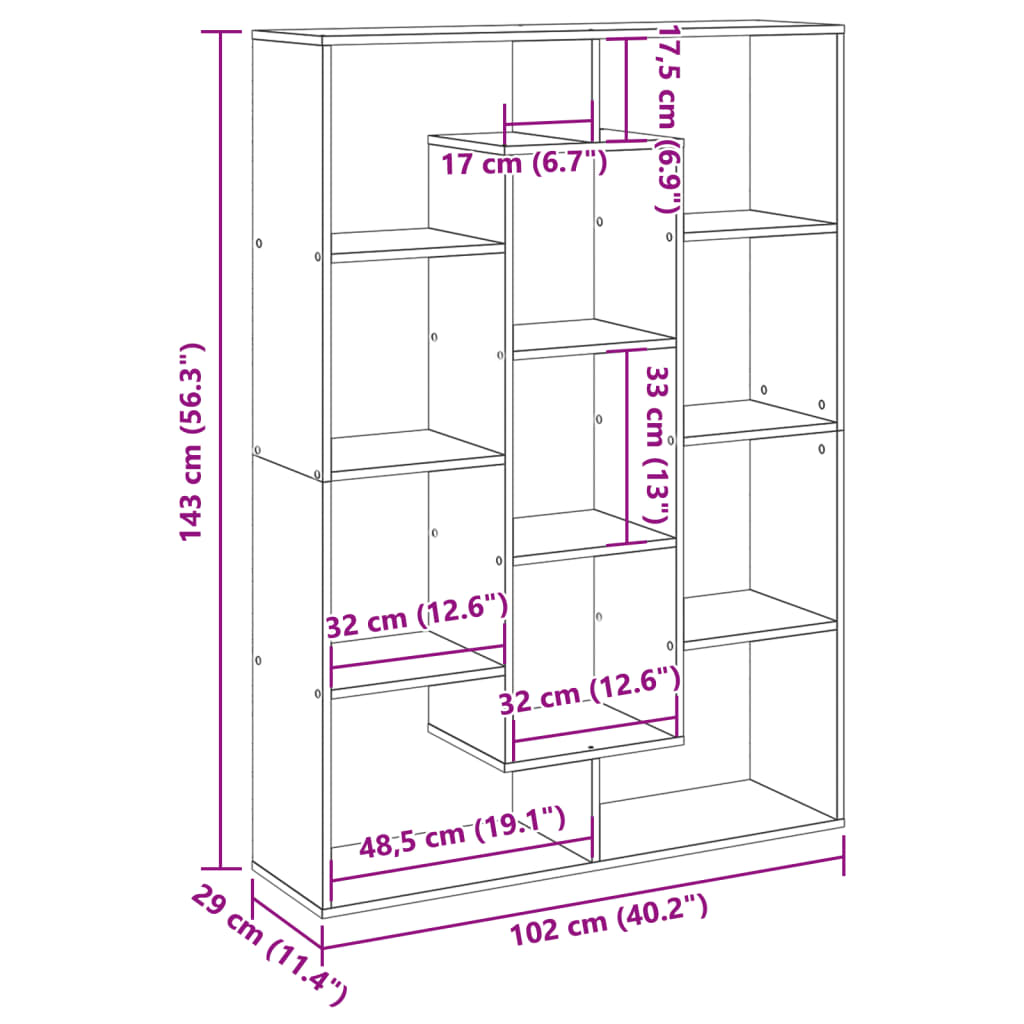 bogreol 102x29x143 cm konstrueret træ hvid