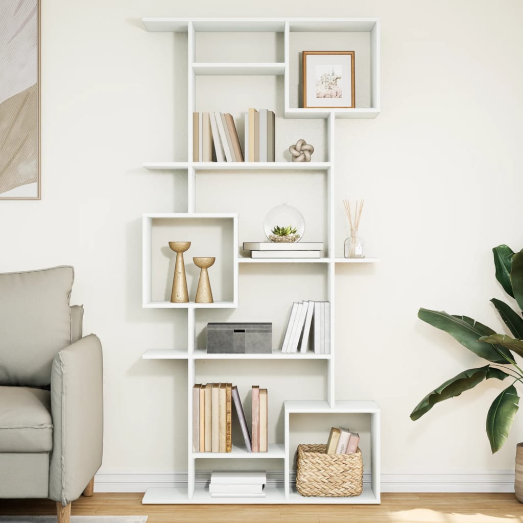Bogreol med 9 rum - 92×29×188 cm, hvid konstrueret træ