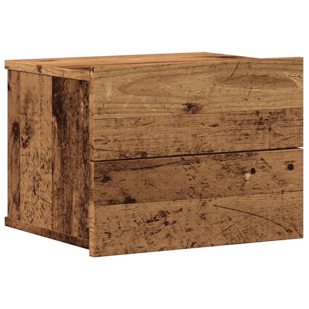 væghængte sengeborde 2 stk. 40x32x30 cm antikt træ