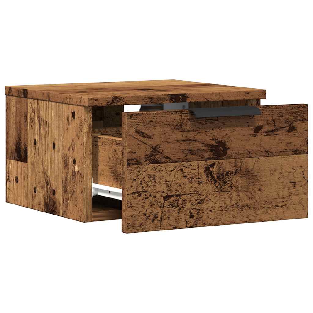 væghængt sengebord 34x30x20 cm antikt træ