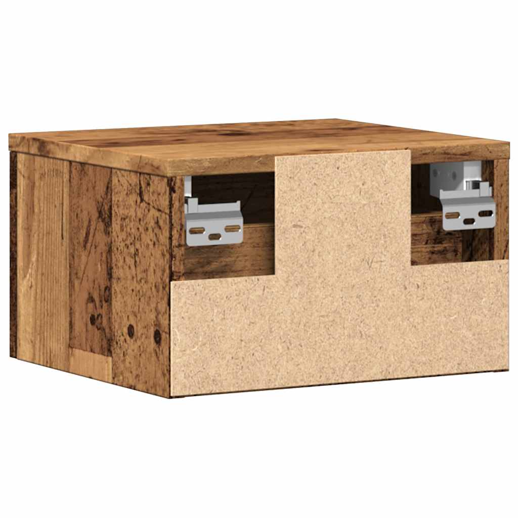 væghængt sengebord 34x30x20 cm antikt træ