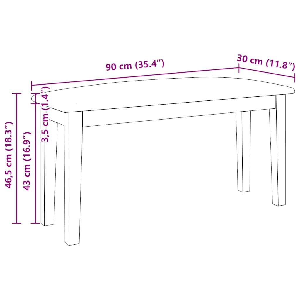 bænk 90 cm massivt gummitræ brun