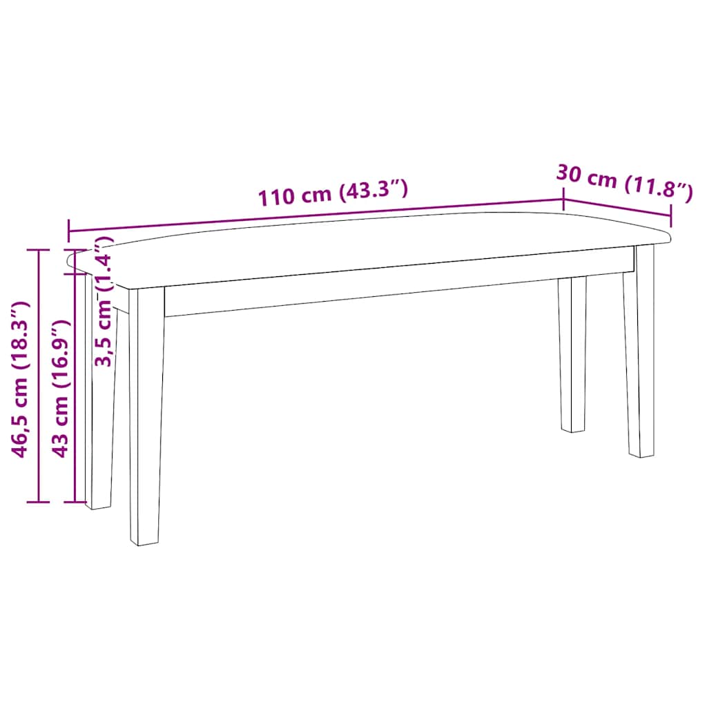 bænk 110 cm massivt gummitræ brun