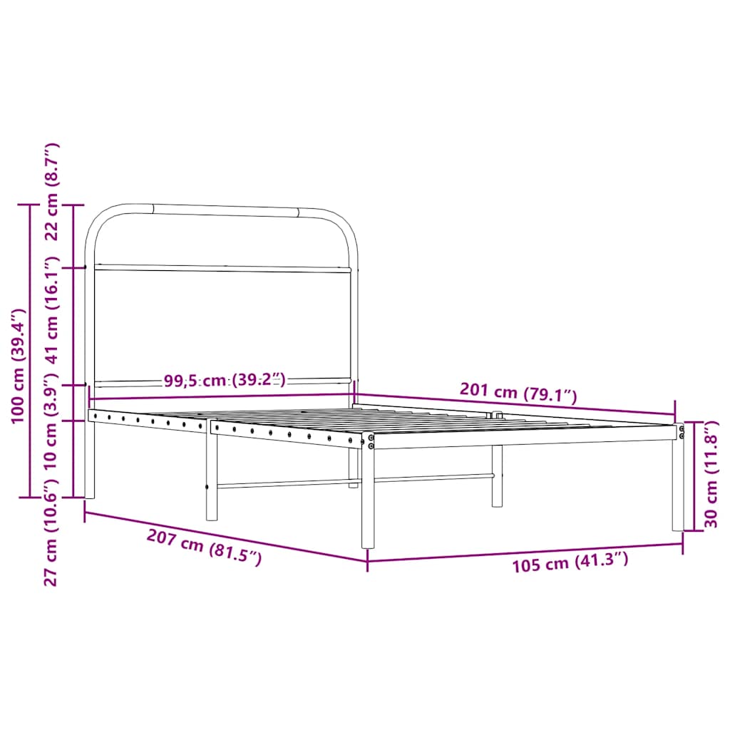 sengeramme 100x200 cm uden madras konstrueret træ brunt eg