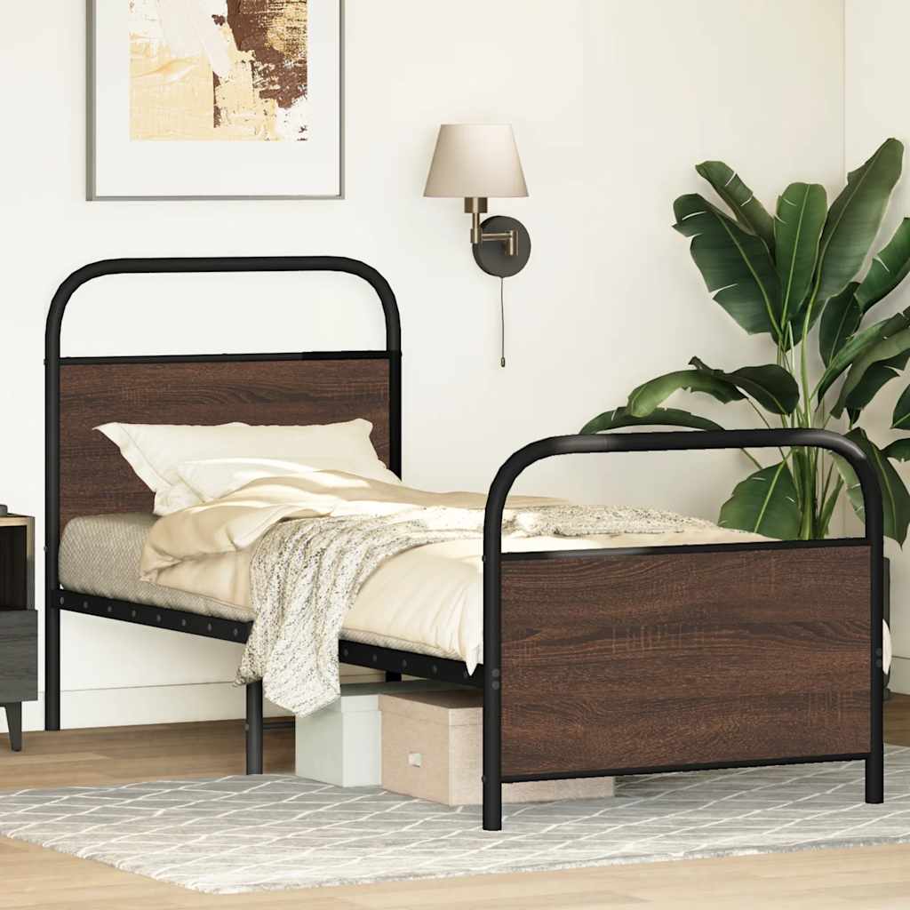 sengeramme 75x190 cm uden madras konstrueret træ brunt eg