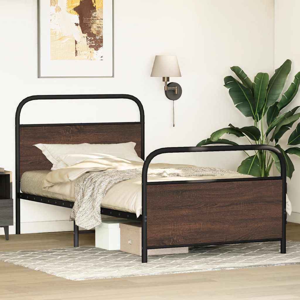 sengeramme 90x190 cm uden madras konstrueret træ brunt eg