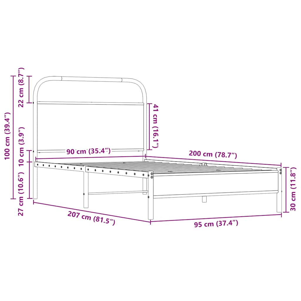 sengeramme 90x200 cm uden madras konstrueret træ sonoma-eg
