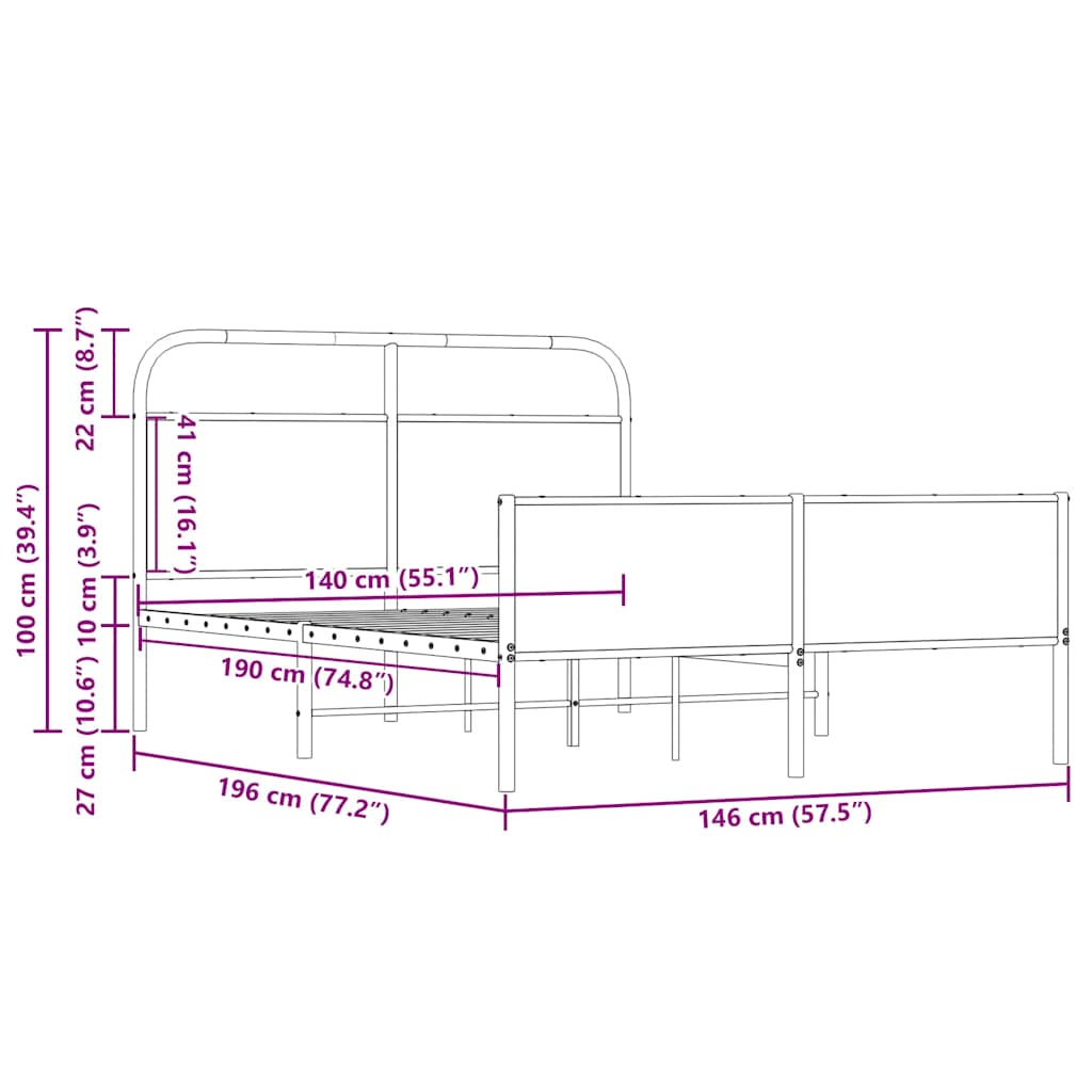 sengeramme 140x190 cm uden madras konstrueret træ sonoma-eg