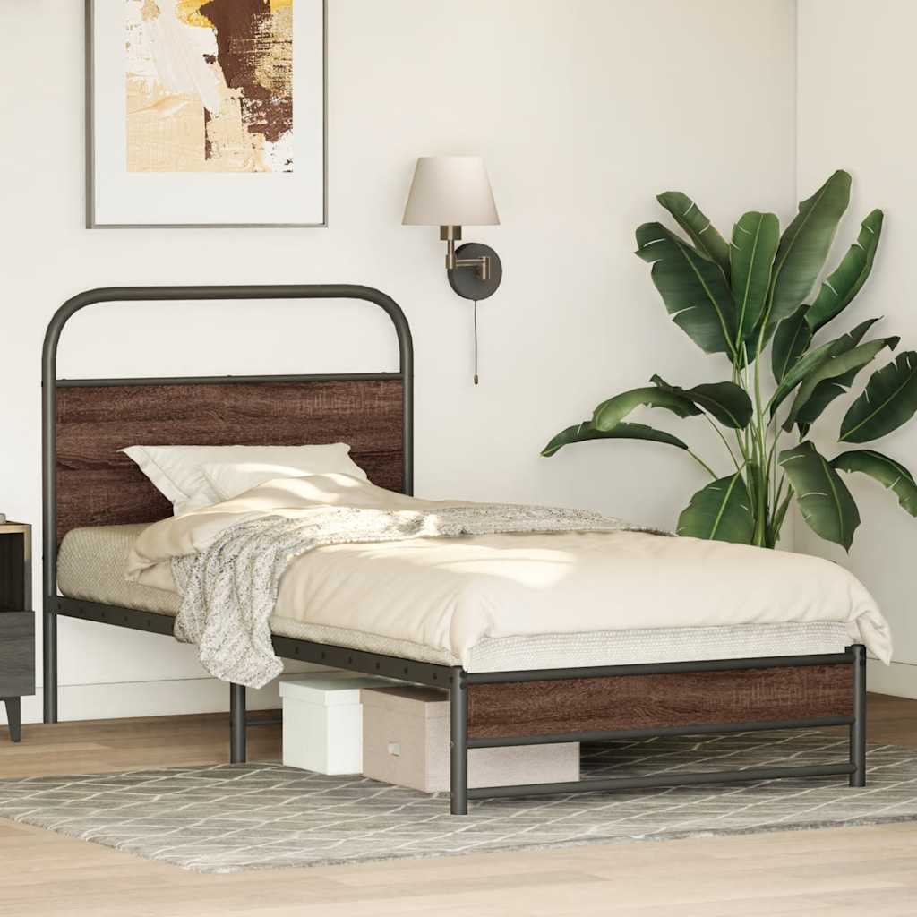 sengeramme 90x200 cm uden madras konstrueret træ brunt eg