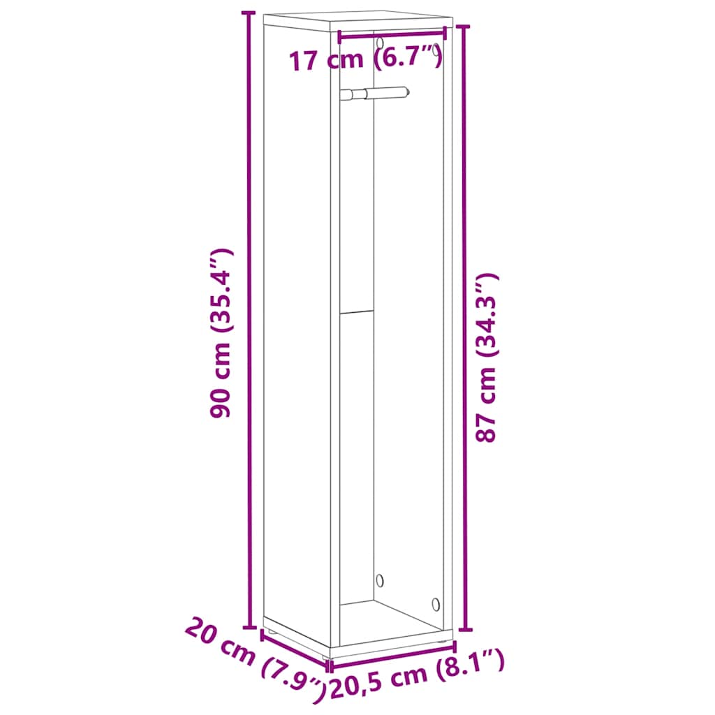 badeværelsesskab med rulleholder 20,5x20x90 cm hvid