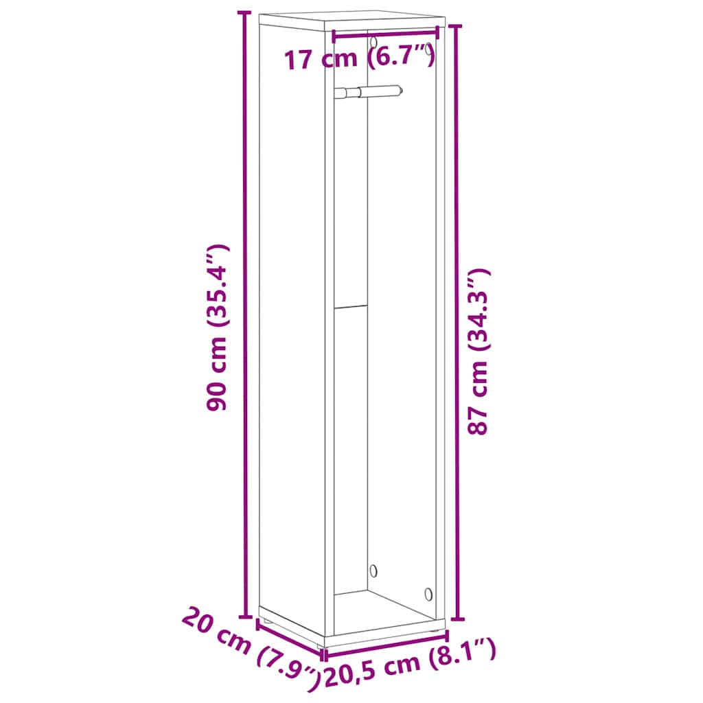 badeværelsesskab med papirholder røget eg 20,5x20x90 cm