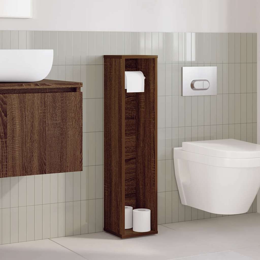 badeværelsesskab med rulleholder brun eg 20,5x20x90 cm