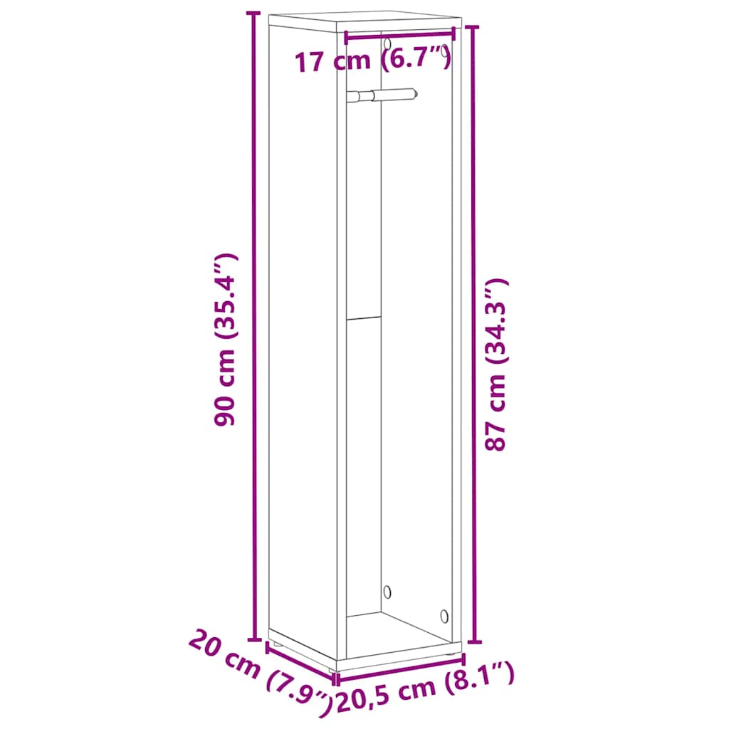 badeværelsesskab med rulleholder brun eg 20,5x20x90 cm