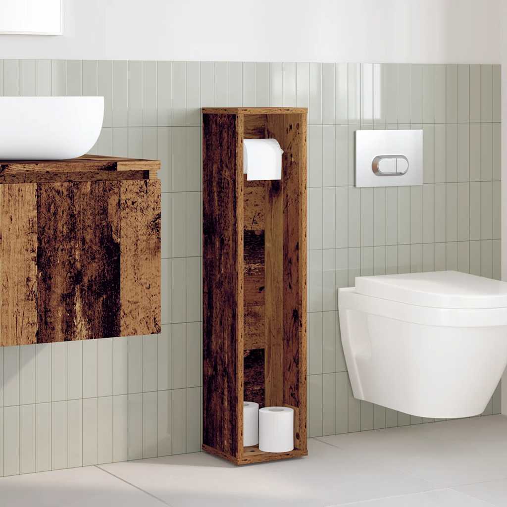 badeværelsesskab med rulleholder gammelt træ 20,5x20x90 cm
