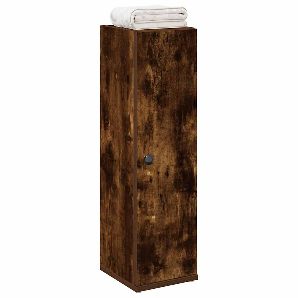 badeværelsesskab med rulleholder 20,5x22x72 cm røget egetræ billede