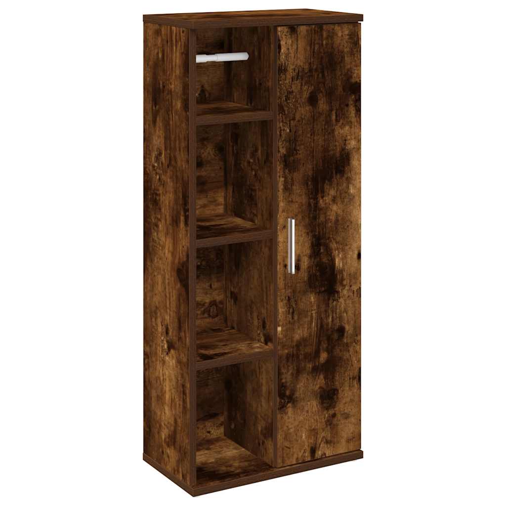 badeværelsesskab med rulleholder 39x22x90 cm røget egetræ