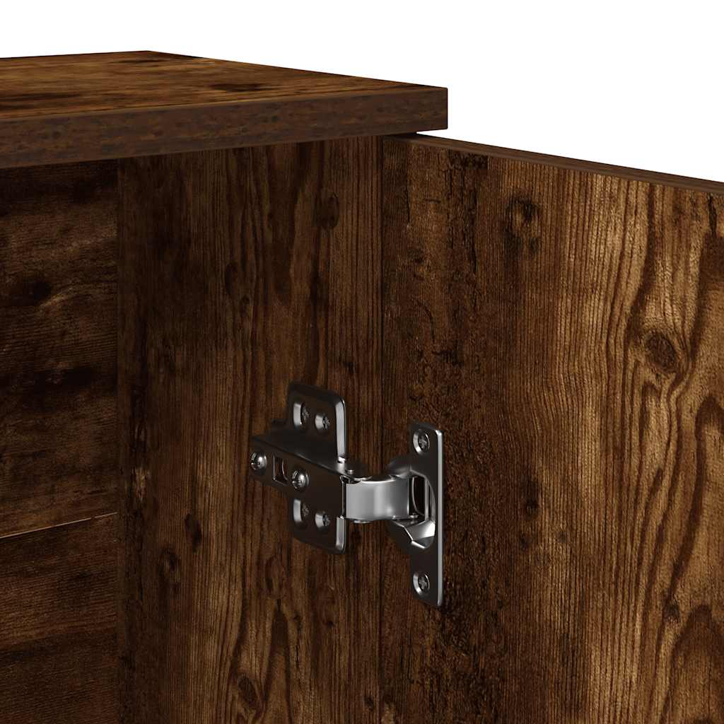 badeværelsesskab med rulleholder 39x22x90 cm røget egetræ