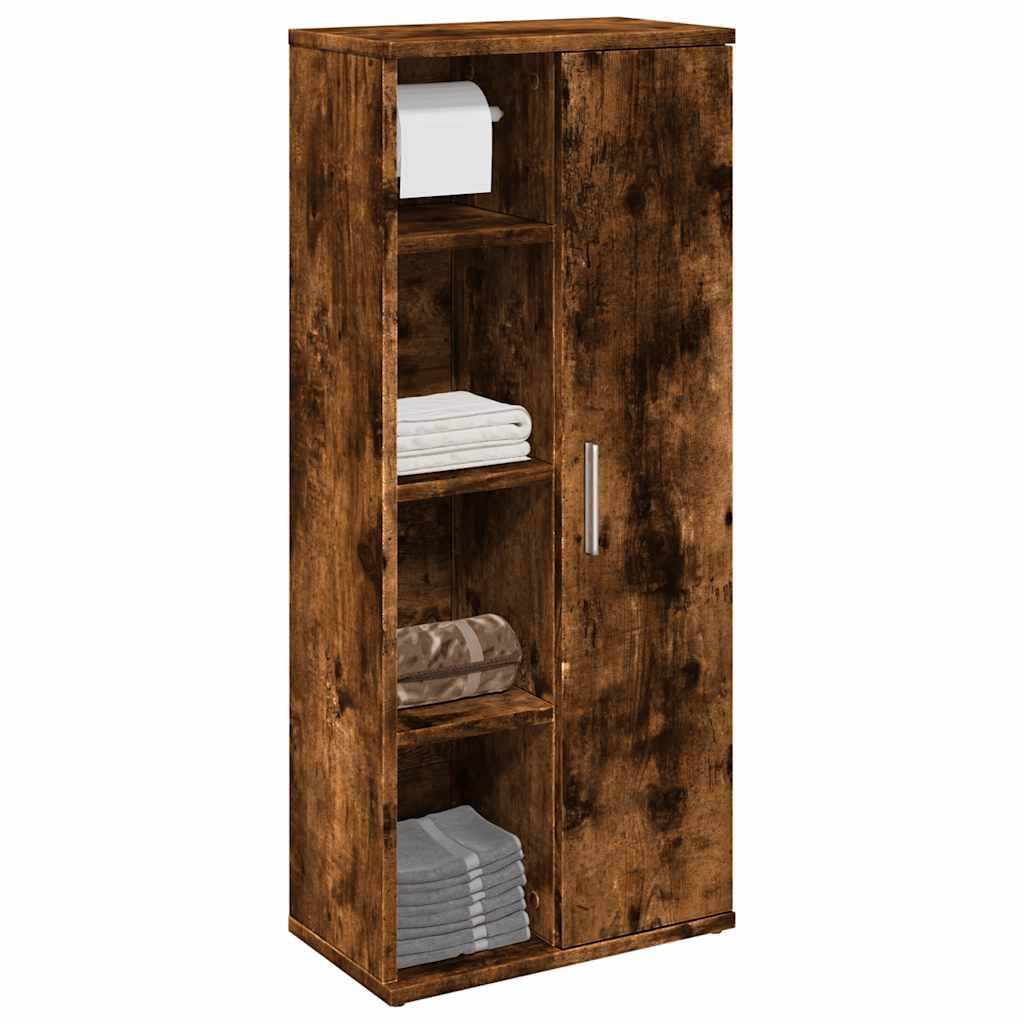 badeværelsesskab med rulleholder 39x22x90 cm røget egetræ billede