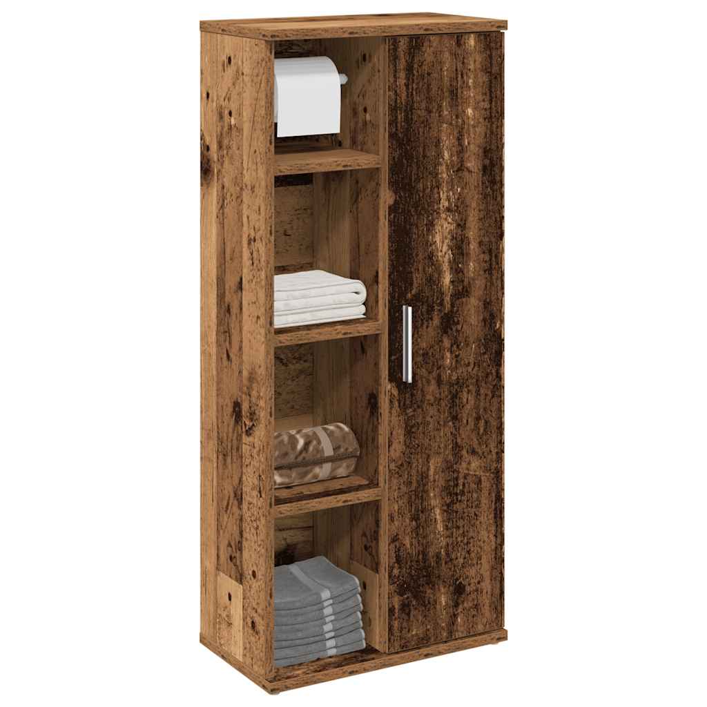 badeværelsesskab med rulleholder 39x22x90 cm antikt træ billede