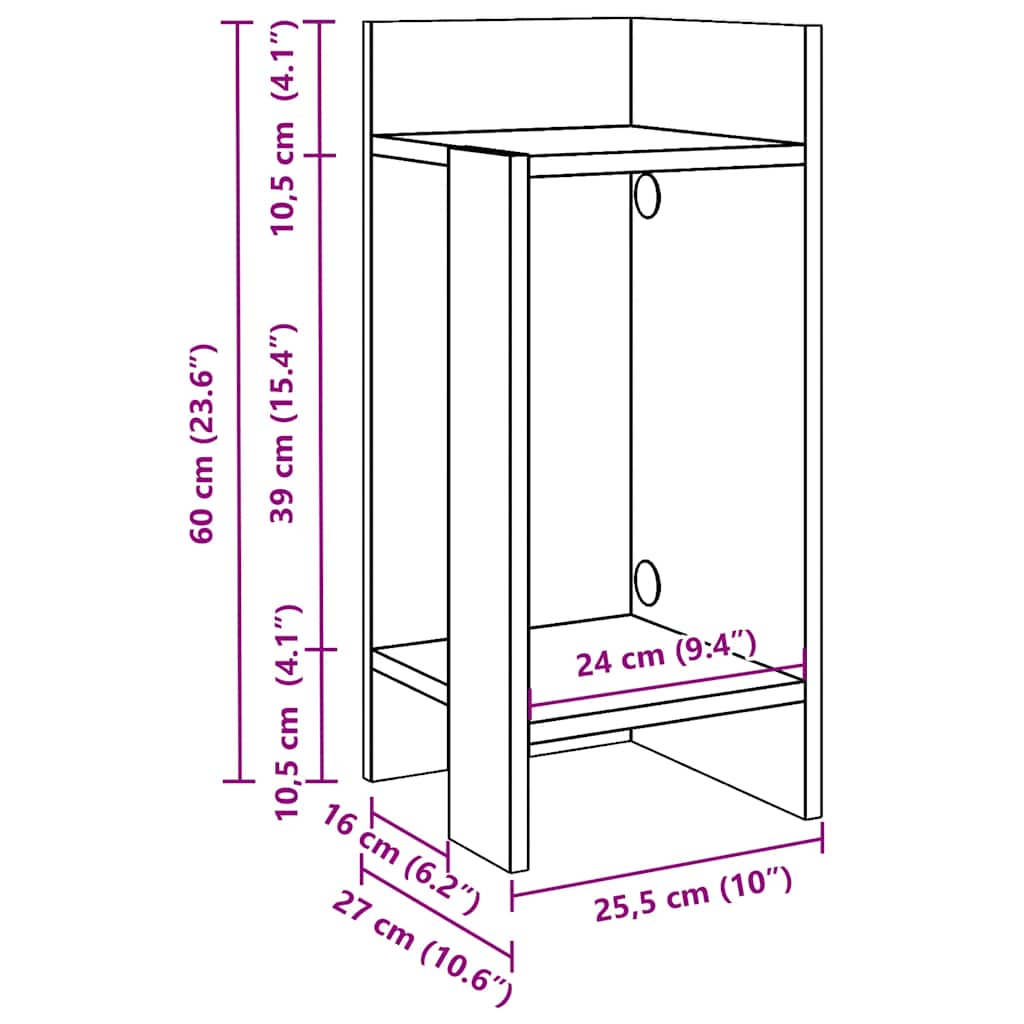 Sideborde 2 stk med reol sort 25,5x27x60 cm