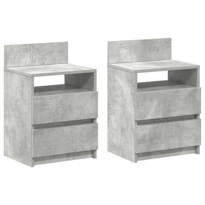 sengeborde 2 stk. med 2 skuffer 40x33x60 cm betongrå