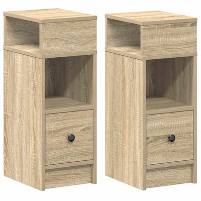 sengeborde 2 stk. med skuffe 25x31x66 cm sonoma-eg