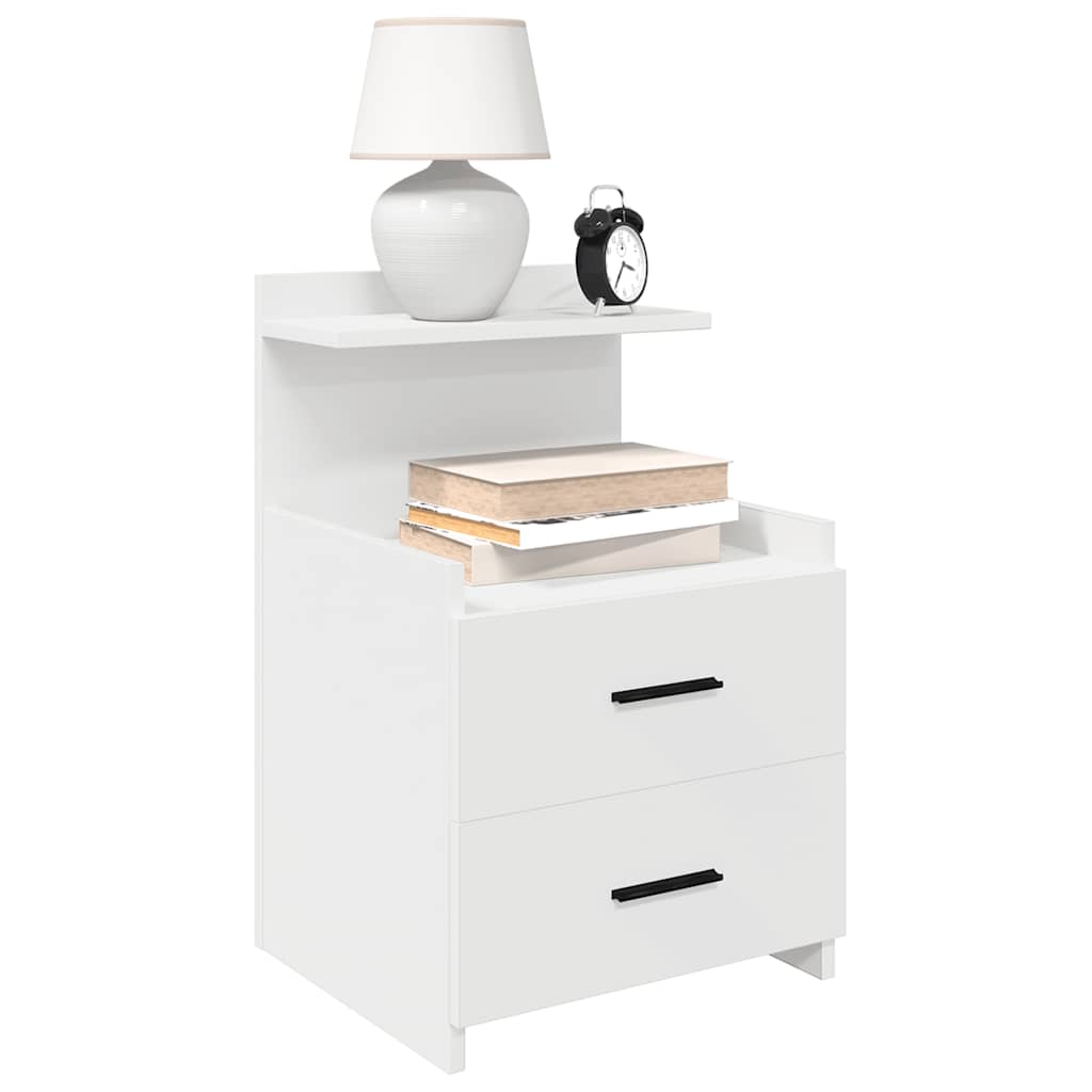 sengebord med 2 skuffer 40x36,5x62 cm hvid billede