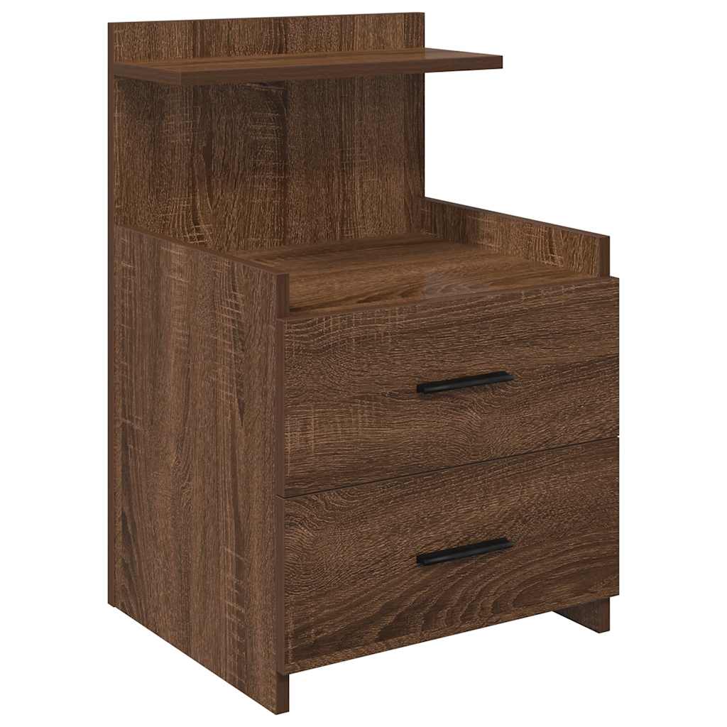 sengeborde 2 stk. med 2 skuffer brun eg 40x36,5x62 cm