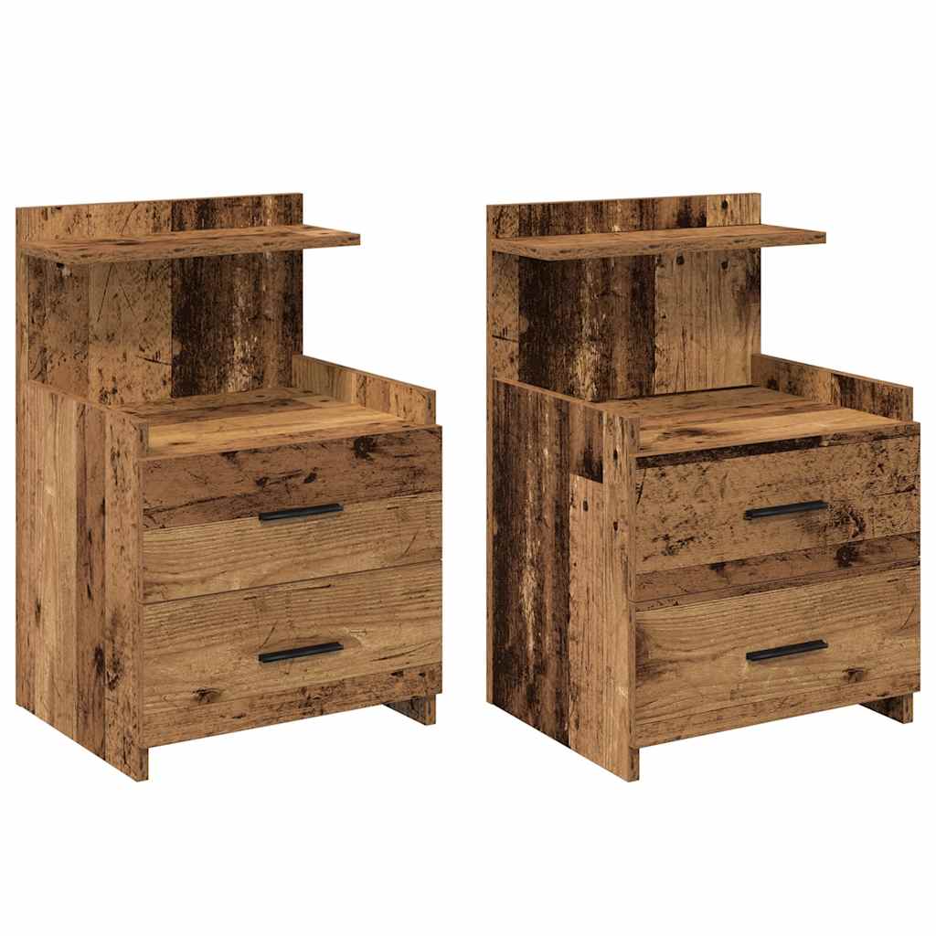 sengeborde 2 stk. med 2 skuffer gammelt træ 40x36,5x62 cm