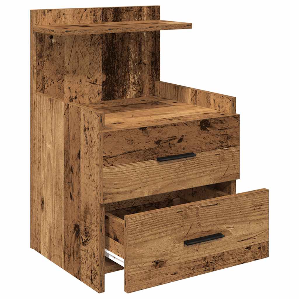 sengeborde 2 stk. med 2 skuffer gammelt træ 40x36,5x62 cm