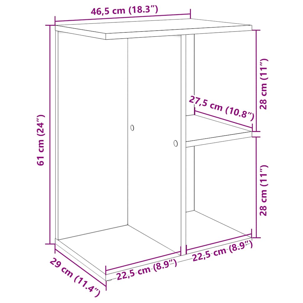sengebord 46,5x29x61 cm konstrueret træ brun egetræsfarve
