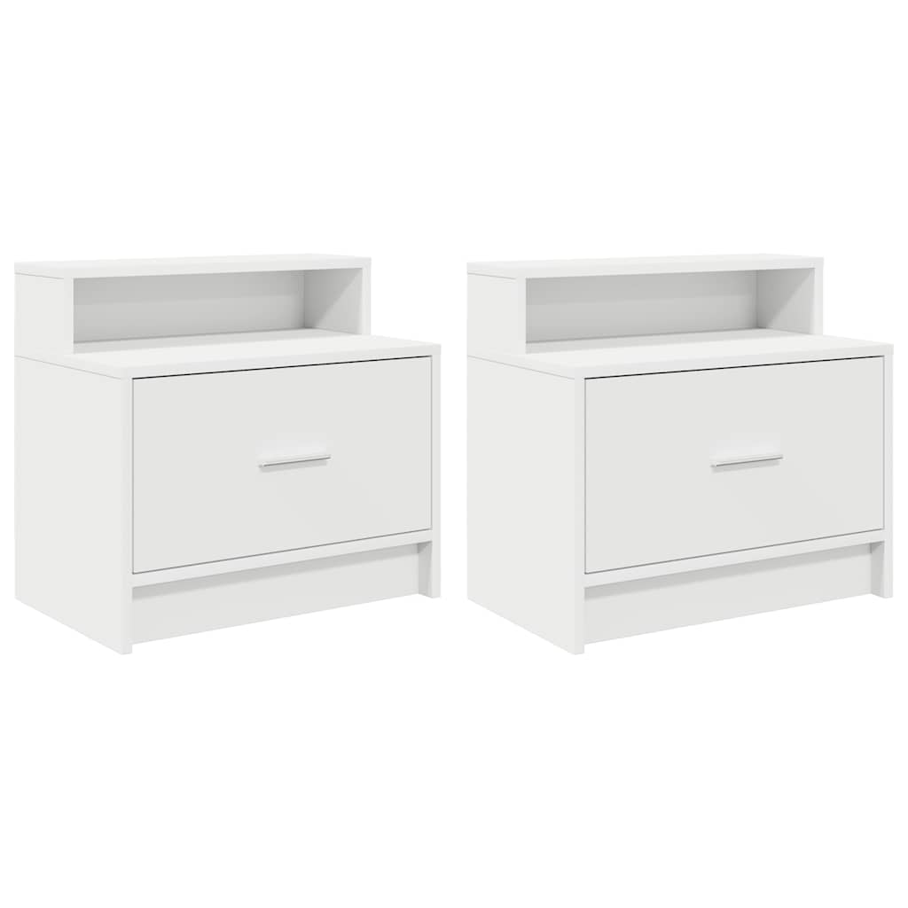 sengeborde med skuffe 2 stk. 51x31x47 cm hvid
