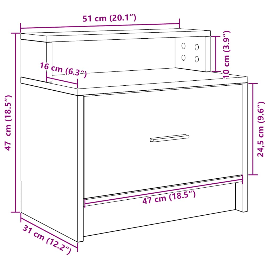 sengeborde med skuffe 2 stk. 51x31x47 cm hvid