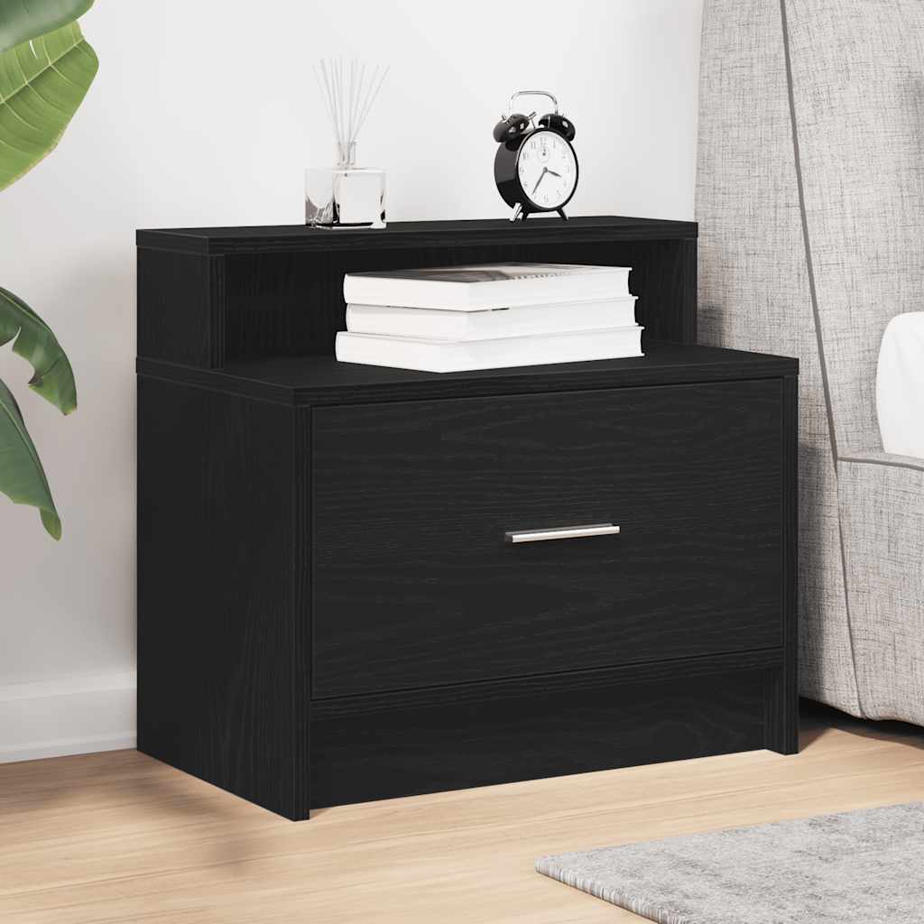 sengebord med skuffe 51x31x47 cm sort-eg